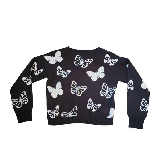 Girls Long Sleeve Black and White Butterfly Pull Over Sweater size S (3-5) - Picture 2 of 3